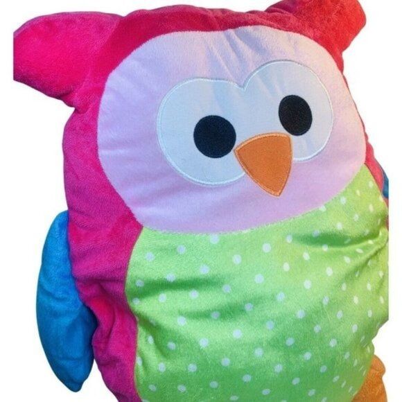 Large Pink Green Polka dot Plush Owl Pillow Multicolored Stuffed Animal Toy 20” - Picture 1 of 4